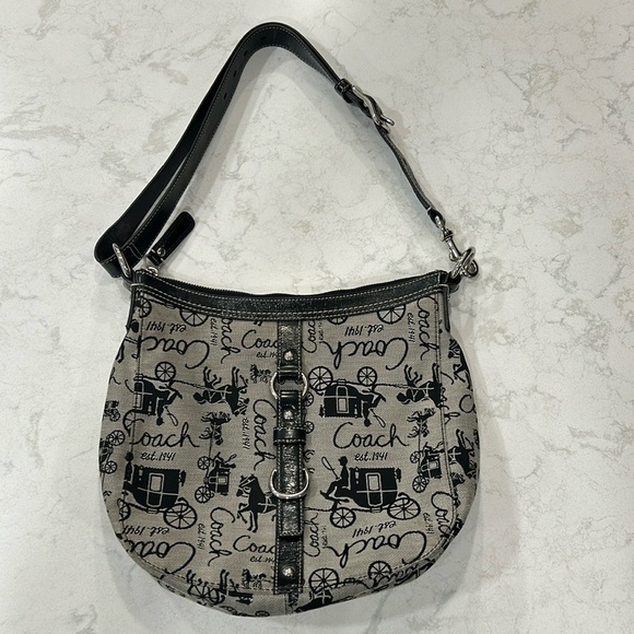 Coach Handbags - COACH F14036 Chelsea Canvas & Leather Horse & Carriage Shoulder Bag‎